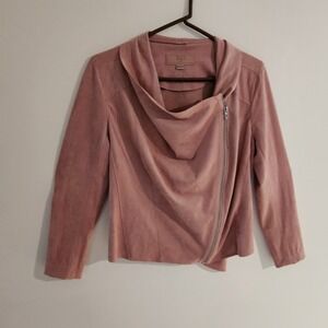 BLANKNYC Pink Rose Faux Suede Jacket Lightweight Slouchy Asymmetrical Zip Preppy